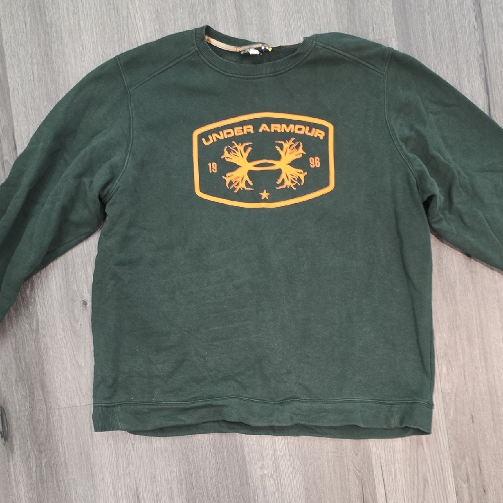 Under Armour Forest Green Crewneck with Bold Orange Emblem